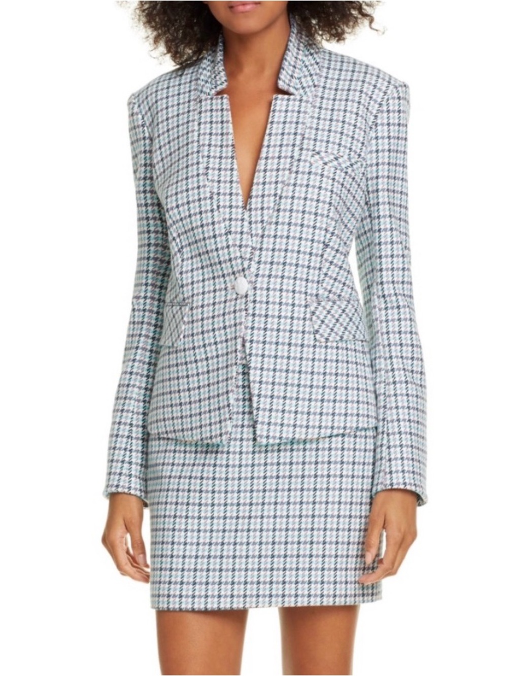 VERONICA BEARD Farley Houndstooth Dickey Jacket Blazer Turquoise-Multi Size 8